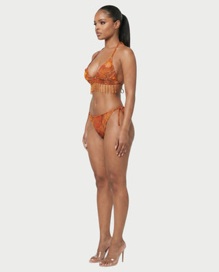 LARIYA Embellished Floral Three-Piece Bikini Set