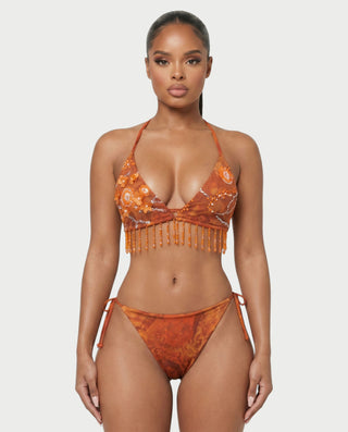 LARIYA Embellished Floral Three-Piece Bikini Set