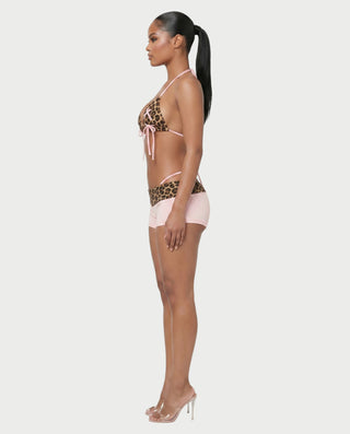 CELY Leopard Lace-Up Bikini Short Set