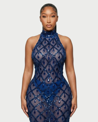 HOPE High Neck Tear Drop Rhinestone Maxi Dress