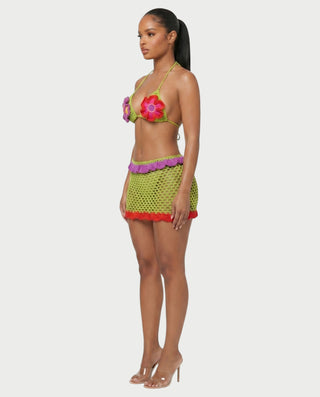 SOLENA Crochet Floral Bra Top & Mini Skirt Set