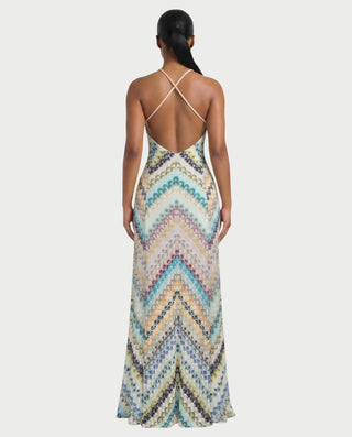 LANEY Chevron Crochet Cross-Back Maxi Dress
