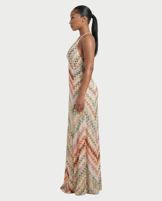 LANEY Chevron Crochet Cross-Back Maxi Dress