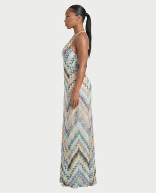 LANEY Chevron Crochet Cross-Back Maxi Dress