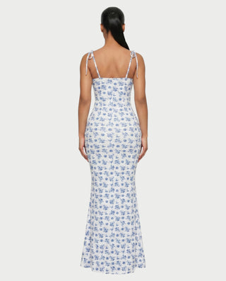 MOLLY Ruched Bust Tie-Strap Maxi Dress