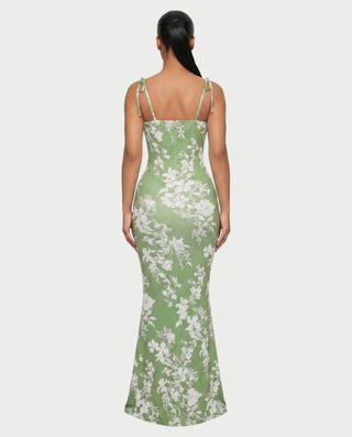 MOLLY Ruched Bust Tie-Strap Maxi Dress