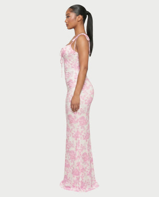 MOLLY Ruched Bust Tie-Strap Maxi Dress