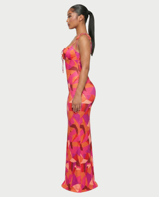 MOLLY Ruched Bust Tie-Strap Maxi Dress