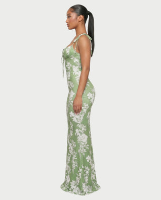 MOLLY Ruched Bust Tie-Strap Maxi Dress