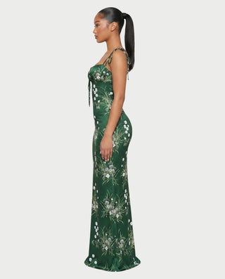 MOLLY Ruched Bust Tie-Strap Maxi Dress
