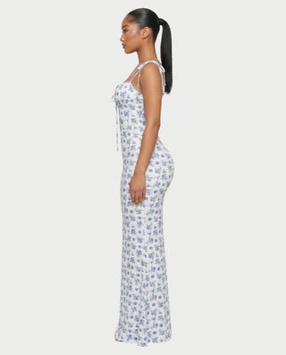 MOLLY Ruched Bust Tie-Strap Maxi Dress