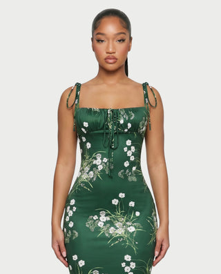 MOLLY Ruched Bust Tie-Strap Maxi Dress