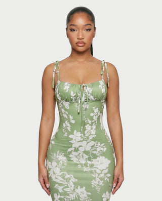 MOLLY Ruched Bust Tie-Strap Maxi Dress