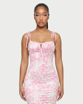 MOLLY Ruched Bust Tie-Strap Maxi Dress