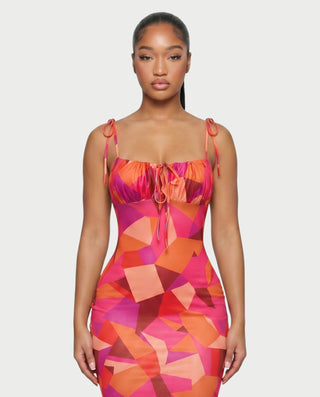 MOLLY Ruched Bust Tie-Strap Maxi Dress