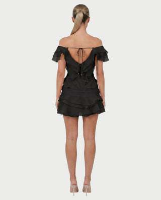 CARIMA Off-Shoulder Layered Ruffle Mini Dress