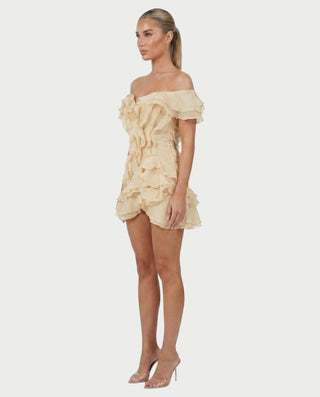 CARIMA Off-Shoulder Layered Ruffle Mini Dress