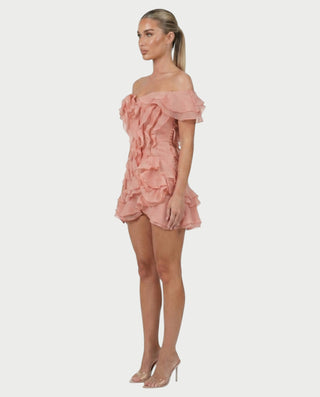 CARIMA Off-Shoulder Layered Ruffle Mini Dress