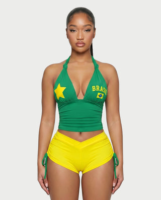 RALCY Brasil Halter Tankini & Ruched Short Set