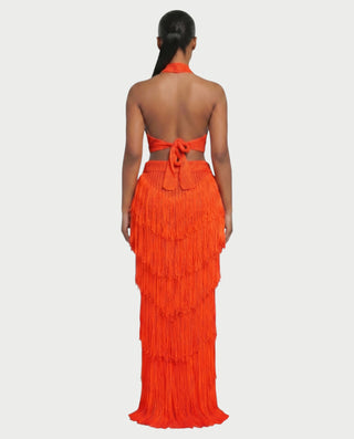 EVANIA Crochet Fringe Halter Top & Maxi Skirt Set