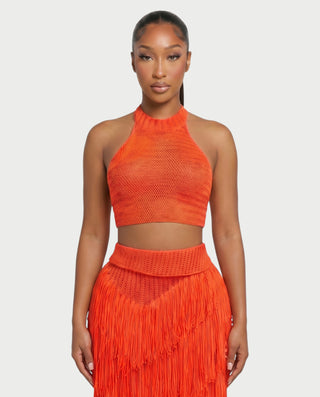 EVANIA Crochet Fringe Halter Top & Maxi Skirt Set