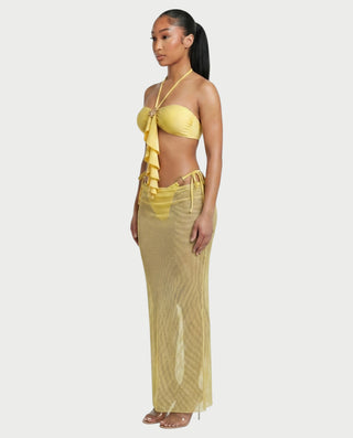GANIYA Bandeau Bikini Top & Maxi Skirt Three-Piece Set
