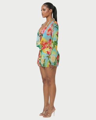 YIRANA Bikini & Mesh Long Sleeve Cover-Up Three-Piece Set