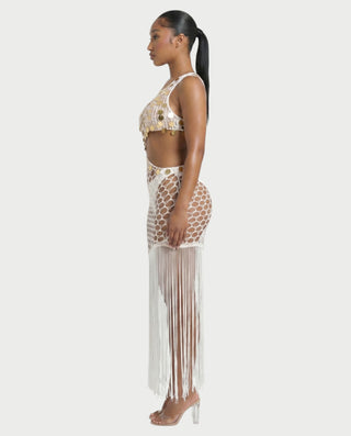 RORY Sequin Crochet Fringe Swim Cover-Up Dress