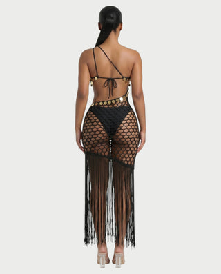 RORY Sequin Crochet Fringe Swim Cover-Up Dress