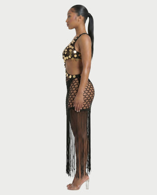 RORY Sequin Crochet Fringe Swim Cover-Up Dress