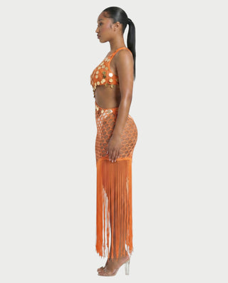 RORY Sequin Crochet Fringe Swim Cover-Up Dress