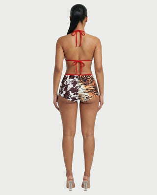 NALIRA Leopard Print Halter Bikini & Shorts Set