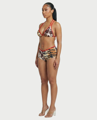 NALIRA Leopard Print Halter Bikini & Shorts Set