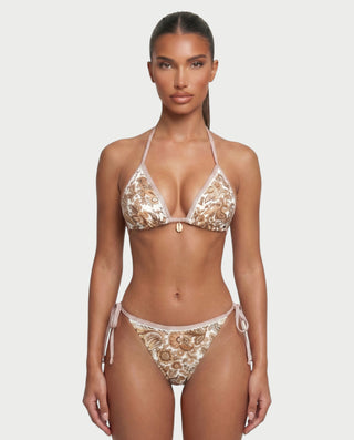 ELLY Paisley Lace-Trim Triangle Bikini Set