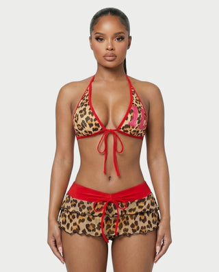 LOVINA Leopard Triangle Bikini & Ruffle Skirt Three-Piece Set