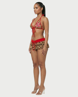 LOVINA Leopard Triangle Bikini & Ruffle Skirt Three-Piece Set