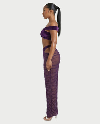 MURE Velvet Off-Shoulder Top & Mesh Skirt Set