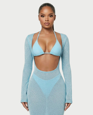 AMELLA Bikini & Shimmery Cover-Up Dress Three-Piece Set