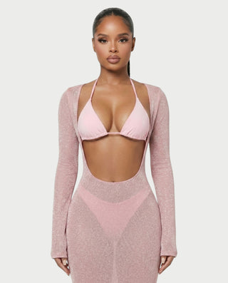 AMELLA Bikini & Shimmery Cover-Up Dress Three-Piece Set