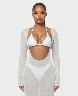AMELLA Bikini & Shimmery Cover-Up Dress Three-Piece Set