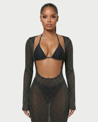 AMELLA Bikini & Shimmery Cover-Up Dress Three-Piece Set