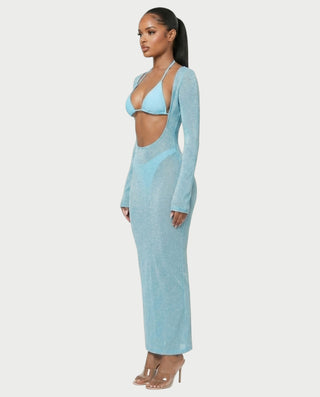 AMELLA Bikini & Shimmery Cover-Up Dress Three-Piece Set