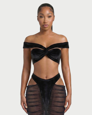 MURE Velvet Off-Shoulder Top & Mesh Skirt Set