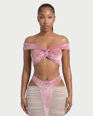 MURE Velvet Off-Shoulder Top & Mesh Skirt Set