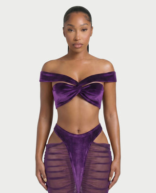 MURE Velvet Off-Shoulder Top & Mesh Skirt Set
