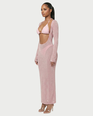 AMELLA Bikini & Shimmery Cover-Up Dress Three-Piece Set