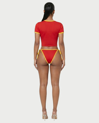 YUMIKA Country Flag Graphic Crop Top & Tie-Side Bikini Bottom Set