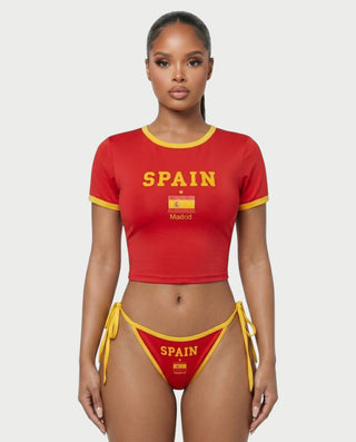 YUMIKA Country Flag Graphic Crop Top & Tie-Side Bikini Bottom Set