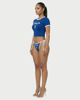 YUMIKA Country Flag Graphic Crop Top & Tie-Side Bikini Bottom Set