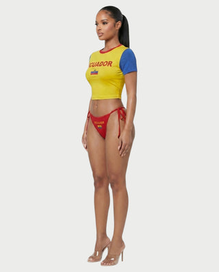 YUMIKA Country Flag Graphic Crop Top & Tie-Side Bikini Bottom Set